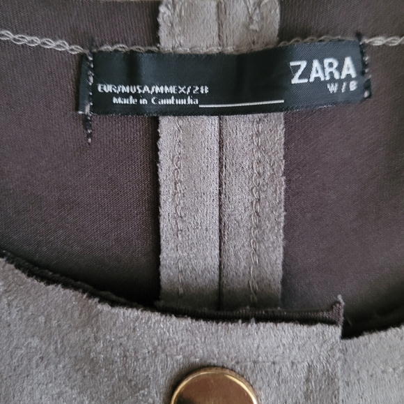 ZARA Long Grey Faux Suede & Faux Fur Button Long Jacket - Picture 4 of 4